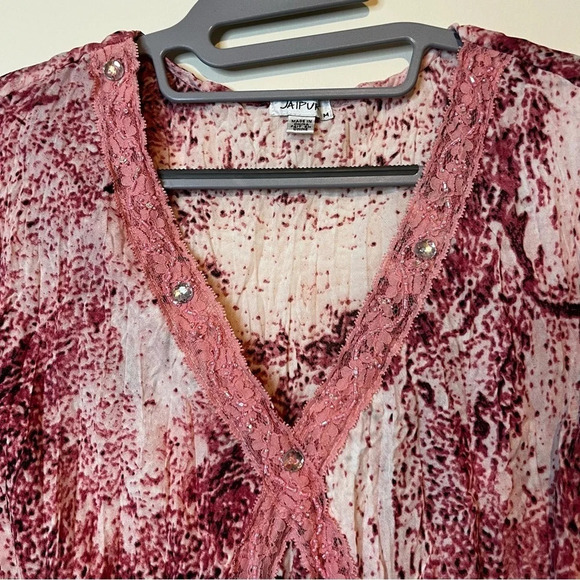 Vintage Y2K Embellished Crepe Fairycore Whimsigoth Lettuce Napkin Hem Sleeve Top - Picture 4 of 10